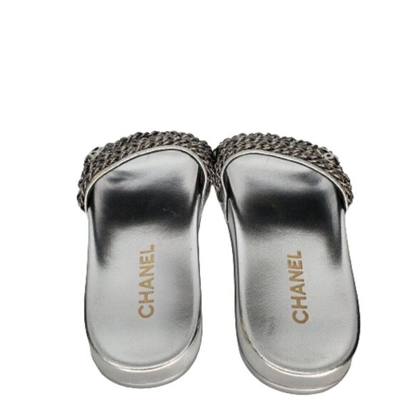 Chanel Metallic CC Chain Embellished Slides - Picture 7 of 9